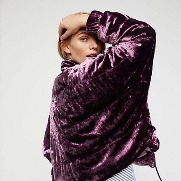 Free People Purple Velvet Bomber Jacket Size XS - Picture 2 of 5